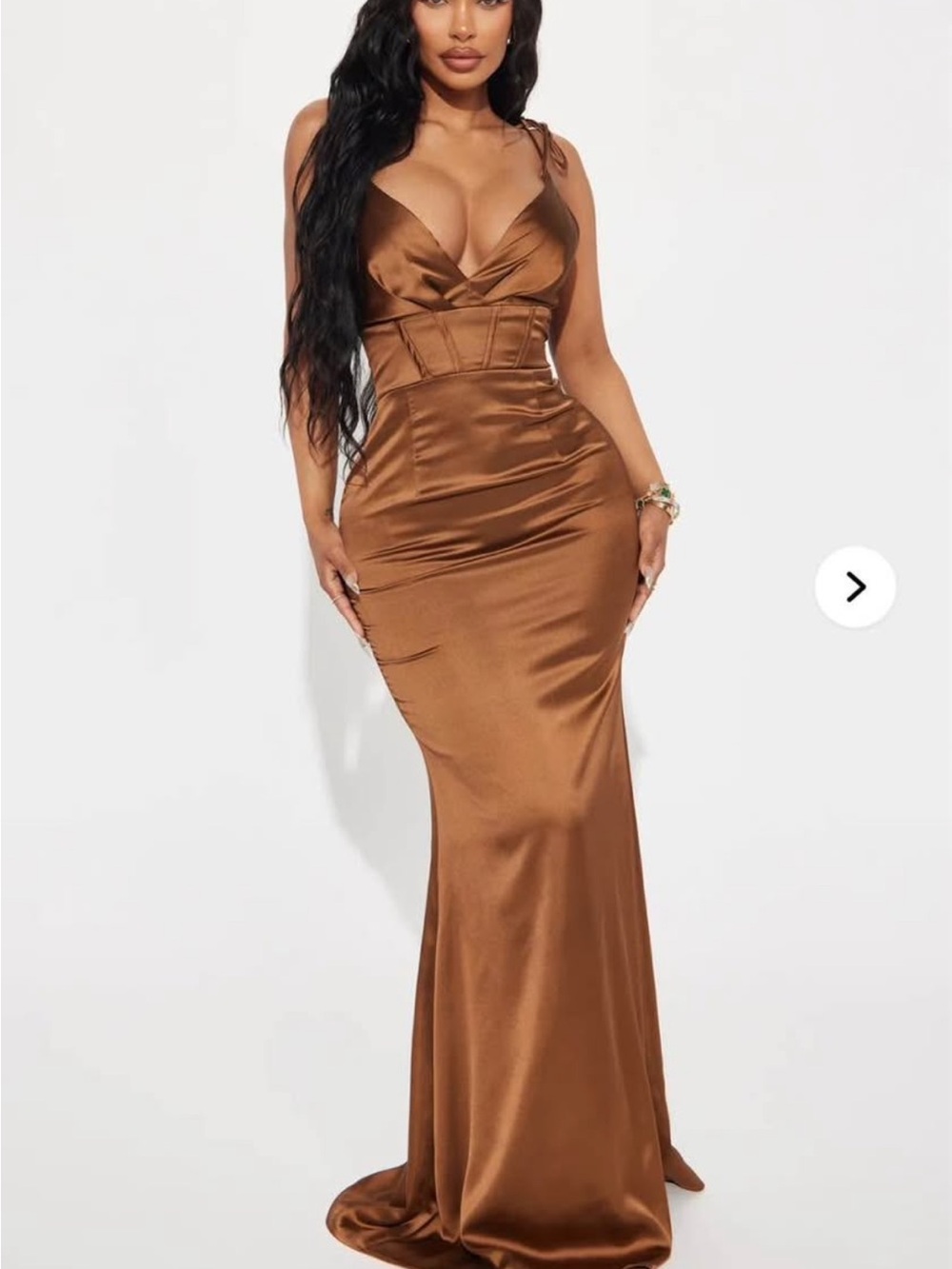 New in bag fashion nova Satin Corset-Detail Maxi Dress in Bronze